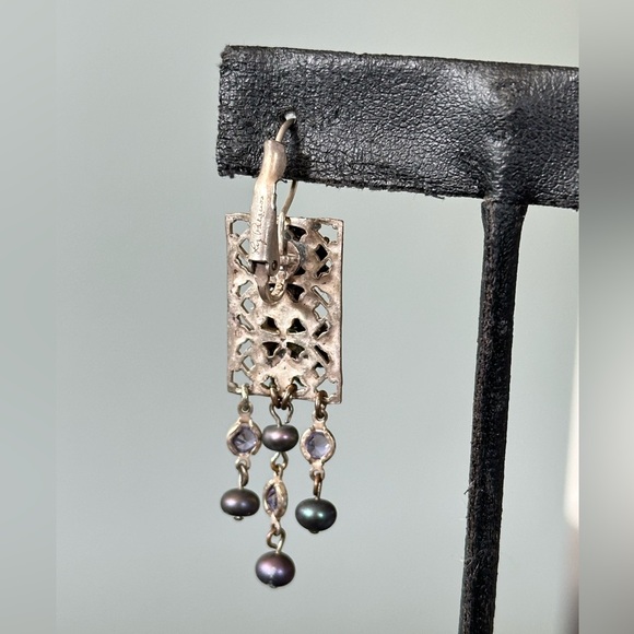 Liz Palacios Freshwater Pearl Swarovski Crystal Purple Lavender Flower Earrings - Picture 5 of 6